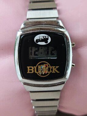 Vintage Buick Ladies Wristwatch Digital Watch Silver Tone Stretched Metal Band